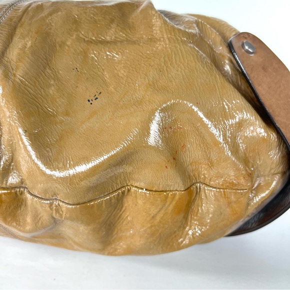 MARNI Balloon Dark Mustard Patented Leather w Brown Leather Top Handle Satchel - Picture 12 of 16